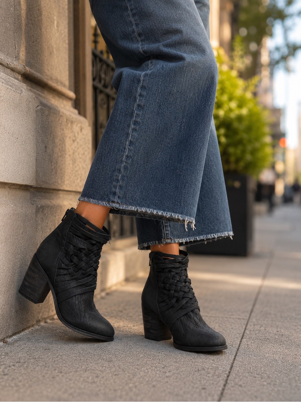 Free People Soft Black Woven Ankle Boots